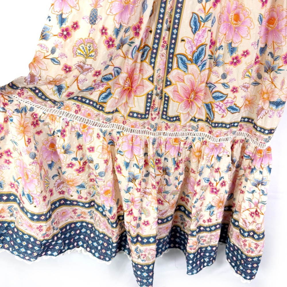 Farm Rio Superbloom Tapestry Cream Dress Floral V Neck Ruffle Sleeve Sz S - Picture 11 of 15